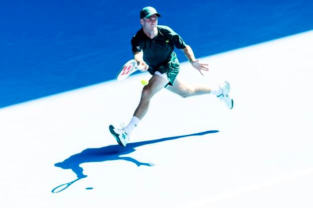 MELBOURNE, VIC - JANUARY 21: Tommy Paul from the United States of America in action during the Quarterfinals of the 2025 Australian Open on January 21 2025, at Melbourne Park in Melbourne, Australia. (Photo by Jason Heidrich Icon Sportswire) TENNIS: JAN 21 Australian Open EDITORIAL USE ONLY Icon250121074