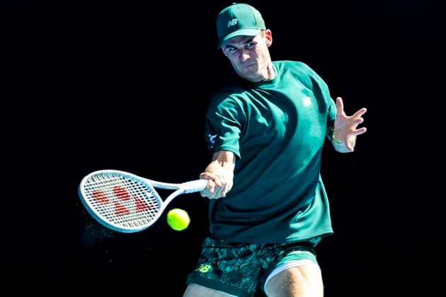 MELBOURNE, VIC - JANUARY 21: Tommy Paul from the United States of America in action during the Quarterfinals of the 2025 Australian Open on January 21 2025, at Melbourne Park in Melbourne, Australia. (Photo by Jason Heidrich Icon Sportswire) TENNIS: JAN 21 Australian Open EDITORIAL USE ONLY Icon250121077