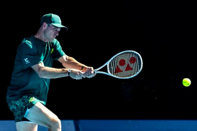 MELBOURNE, VIC - JANUARY 21: Tommy Paul from the United States of America in action during the Quarterfinals of the 2025 Australian Open on January 21 2025, at Melbourne Park in Melbourne, Australia. (Photo by Jason Heidrich Icon Sportswire) TENNIS: JAN 21 Australian Open EDITORIAL USE ONLY Icon250121081