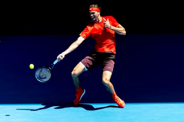 MELBOURNE, VIC - JANUARY 21: Alexander Zverev of Germany in action during the Quarterfinals of the 2025 Australian Open on January 21 2025, at Melbourne Park in Melbourne, Australia. (Photo by Jason Heidrich Icon Sportswire) TENNIS: JAN 21 Australian Open EDITORIAL USE ONLY Icon250121092