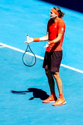 MELBOURNE, VIC - JANUARY 21: Alexander Zverev of Germany shows his frustration during the Quarterfinals of the 2025 Australian Open on January 21 2025, at Melbourne Park in Melbourne, Australia. (Photo by Jason Heidrich Icon Sportswire) TENNIS: JAN 21 Australian Open EDITORIAL USE ONLY Icon250121108
