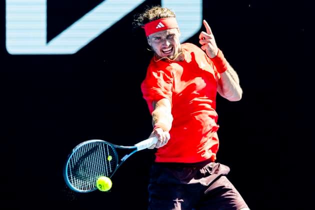 MELBOURNE, VIC - JANUARY 21: Alexander Zverev of Germany in action during the Quarterfinals of the 2025 Australian Open on January 21 2025, at Melbourne Park in Melbourne, Australia. (Photo by Jason Heidrich Icon Sportswire) TENNIS: JAN 21 Australian Open EDITORIAL USE ONLY Icon250121118