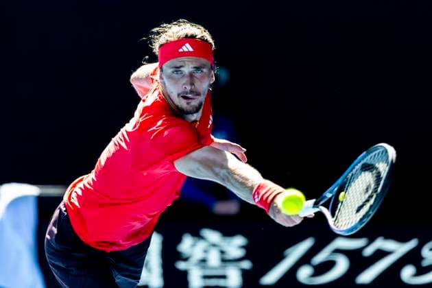MELBOURNE, VIC - JANUARY 21: Alexander Zverev of Germany in action during the Quarterfinals of the 2025 Australian Open on January 21 2025, at Melbourne Park in Melbourne, Australia. (Photo by Jason Heidrich Icon Sportswire) TENNIS: JAN 21 Australian Open EDITORIAL USE ONLY Icon250121123