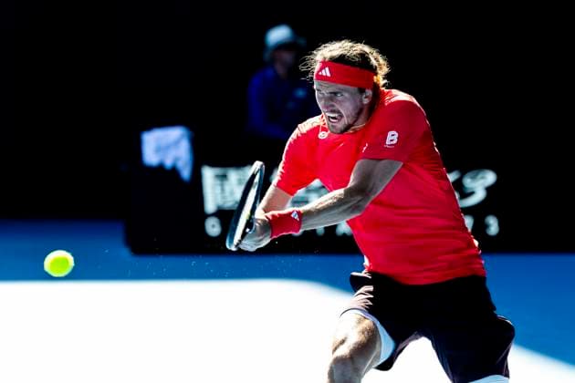MELBOURNE, VIC - JANUARY 21: Alexander Zverev of Germany in action during the Quarterfinals of the 2025 Australian Open on January 21 2025, at Melbourne Park in Melbourne, Australia. (Photo by Jason Heidrich Icon Sportswire) TENNIS: JAN 21 Australian Open EDITORIAL USE ONLY Icon250121124
