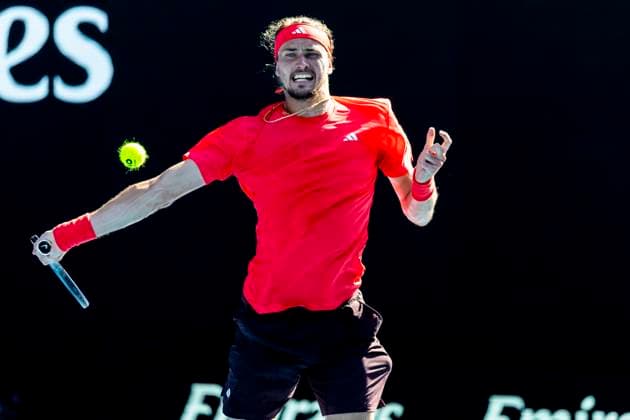 MELBOURNE, VIC - JANUARY 21: Alexander Zverev of Germany in action during the Quarterfinals of the 2025 Australian Open on January 21 2025, at Melbourne Park in Melbourne, Australia. (Photo by Jason Heidrich Icon Sportswire) TENNIS: JAN 21 Australian Open EDITORIAL USE ONLY Icon250121127