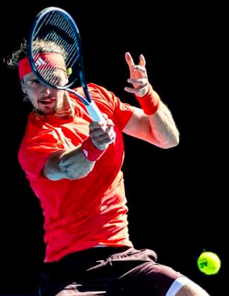MELBOURNE, VIC - JANUARY 21: Alexander Zverev of Germany in action during the Quarterfinals of the 2025 Australian Open on January 21 2025, at Melbourne Park in Melbourne, Australia. (Photo by Jason Heidrich Icon Sportswire) TENNIS: JAN 21 Australian Open EDITORIAL USE ONLY Icon250121130