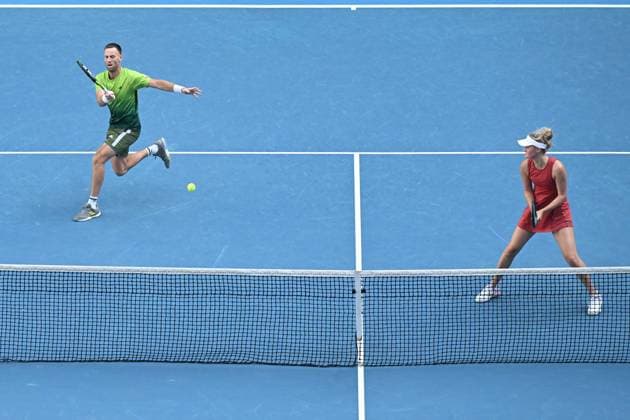 TENNIS AUSTRALIAN OPEN, Michael Venus and Erin Routliffe of New Zealand during their Mixed doubles 1 4 final match against Asia Muhammad of USA and Andres Molteni of Argentina during the 2025 Australian Open at Melbourne Park in Melbourne, Tuesday, January 21, 2025. ( NO ARCHIVING, EDITORIAL USE ONLY, NO USE IN BOOKS WITHOUT CONSENT MELBOURNE VICTORIA AUSTRALIA  Copyright: xLUKASxCOCHx 20250121128649643371