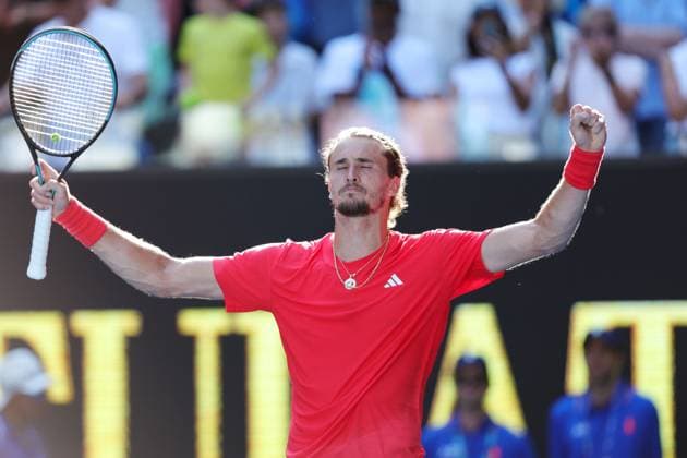 Alexander Zverev celebrates winning his Quarter-final match against Tommy Paul in the Rod Laver Arena Australian Open, Day Ten, Tennis, Melbourne Park, Melbourne, Australia - 21 Jan 2025  Copyright: xRachelxBach Shutterstockx 15108797ax