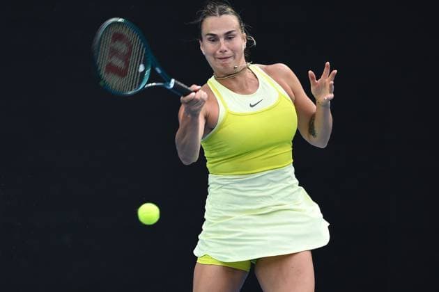 TENNIS AUSTRALIAN OPEN, Aryna Sabalenka of Belarus during her 1 4 final match against Anastasia Pavlyuchenkova of Russia during the 2025 Australian Open at Melbourne Park in Melbourne, Tuesday, January 21, 2025. ( NO ARCHIVING, EDITORIAL USE ONLY, NO USE IN BOOKS WITHOUT CONSENT MELBOURNE VICTORIA AUSTRALIA  Copyright: xJOELxCARRETTx 20250121137137910464