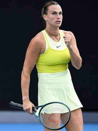 TENNIS AUSTRALIAN OPEN, Aryna Sabalenka of Belarus during her 1 4 final match against Anastasia Pavlyuchenkova of Russia during the 2025 Australian Open at Melbourne Park in Melbourne, Tuesday, January 21, 2025. ( NO ARCHIVING, EDITORIAL USE ONLY, NO USE IN BOOKS WITHOUT CONSENT MELBOURNE VICTORIA AUSTRALIA  Copyright: xJOELxCARRETTx 20250121151963480921
