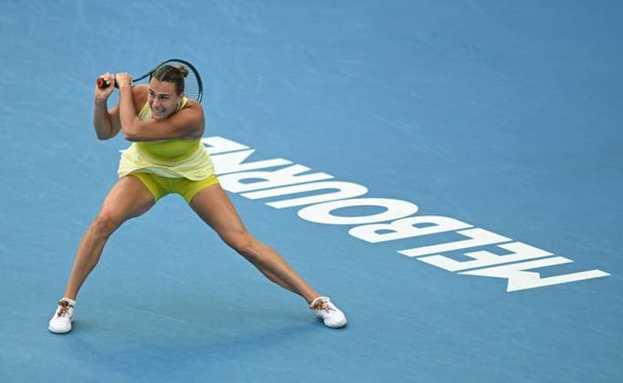 TENNIS AUSTRALIAN OPEN, Aryna Sabalenka of Belarus during her 1 4 final match against Anastasia Pavlyuchenkova of Russia during the 2025 Australian Open at Melbourne Park in Melbourne, Tuesday, January 21, 2025. ( NO ARCHIVING, EDITORIAL USE ONLY, NO USE IN BOOKS WITHOUT CONSENT MELBOURNE VICTORIA AUSTRALIA  Copyright: xLUKASxCOCHx 20250121197212712532
