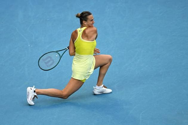 TENNIS AUSTRALIAN OPEN, Aryna Sabalenka of Belarus during her 1 4 final match against Anastasia Pavlyuchenkova of Russia during the 2025 Australian Open at Melbourne Park in Melbourne, Tuesday, January 21, 2025. ( NO ARCHIVING, EDITORIAL USE ONLY, NO USE IN BOOKS WITHOUT CONSENT MELBOURNE VICTORIA AUSTRALIA  Copyright: xLUKASxCOCHx 20250121198522017839