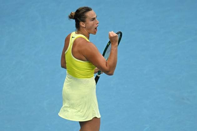 TENNIS AUSTRALIAN OPEN, Aryna Sabalenka of Belarus reacts during her 1 4 final match against Anastasia Pavlyuchenkova of Russia during the 2025 Australian Open at Melbourne Park in Melbourne, Tuesday, January 21, 2025. ( NO ARCHIVING, EDITORIAL USE ONLY, NO USE IN BOOKS WITHOUT CONSENT MELBOURNE VICTORIA AUSTRALIA  Copyright: xLUKASxCOCHx 20250121136992008970