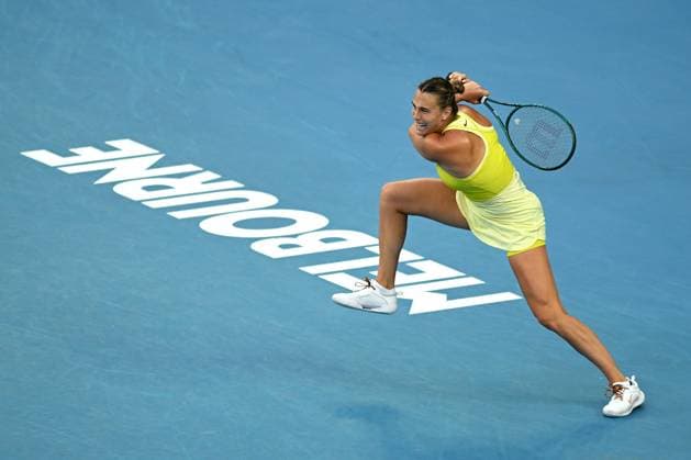 TENNIS AUSTRALIAN OPEN, Aryna Sabalenka of Belarus during her 1 4 final match against Anastasia Pavlyuchenkova of Russia during the 2025 Australian Open at Melbourne Park in Melbourne, Tuesday, January 21, 2025. ( NO ARCHIVING, EDITORIAL USE ONLY, NO USE IN BOOKS WITHOUT CONSENT MELBOURNE VICTORIA AUSTRALIA  Copyright: xLUKASxCOCHx 20250121144133028755