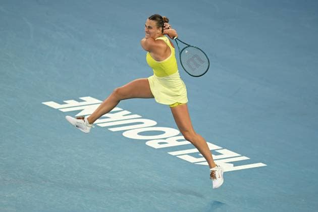 TENNIS AUSTRALIAN OPEN, Aryna Sabalenka of Belarus during her 1 4 final match against Anastasia Pavlyuchenkova of Russia during the 2025 Australian Open at Melbourne Park in Melbourne, Tuesday, January 21, 2025. ( NO ARCHIVING, EDITORIAL USE ONLY, NO USE IN BOOKS WITHOUT CONSENT MELBOURNE VICTORIA AUSTRALIA  Copyright: xLUKASxCOCHx 20250121154738007270