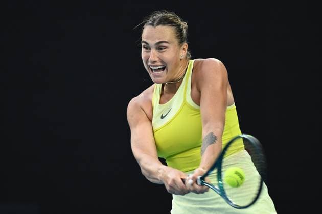 TENNIS AUSTRALIAN OPEN, Aryna Sabalenka of Belarus during her 1 4 final match against Anastasia Pavlyuchenkova of Russia during the 2025 Australian Open at Melbourne Park in Melbourne, Tuesday, January 21, 2025. ( NO ARCHIVING, EDITORIAL USE ONLY, NO USE IN BOOKS WITHOUT CONSENT MELBOURNE VICTORIA AUSTRALIA  Copyright: xJOELxCARRETTx 20250121171593752864