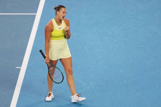 Aryna Sabalenka celebrates during her Quarter-final match against Pavlyuchenkova in the Rod Laver Arena Australian Open, Day Ten, Tennis, Melbourne Park, Melbourne, Australia - 21 Jan 2025  Copyright: xRachelxBach Shutterstockx 15108797cf