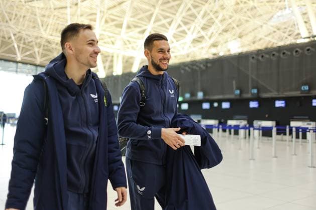 GNK Dinamo Zagreb depart for London Marko Rog and Marko Pjaca of Dinamo Zagreb arrive at Franjo Tudjman International Airport before departing to London on January 21, 2025. in Zagreb, Croatia. Dinamo Zagreb will play against Arsenal in the UEFA Champions League.  LukaxStanzl PIXSELL