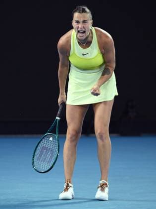 TENNIS AUSTRALIAN OPEN, Aryna Sabalenka of Belarus reacts during her 1 4 final match against Anastasia Pavlyuchenkova of Russia during the 2025 Australian Open at Melbourne Park in Melbourne, Tuesday, January 21, 2025. ( NO ARCHIVING, EDITORIAL USE ONLY, NO USE IN BOOKS WITHOUT CONSENT MELBOURNE VICTORIA AUSTRALIA  Copyright: xJOELxCARRETTx 20250121177418069088