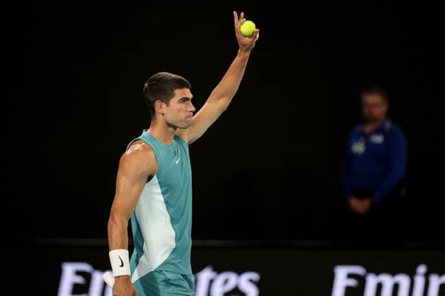Carlos Alcaraz during his Quarter-final match against Djokovic in the Rod Laver Arena Australian Open, Day Ten, Tennis, Melbourne Park, Melbourne, Australia - 21 Jan 2025  Copyright: xRachelxBach Shutterstockx 15108797cs
