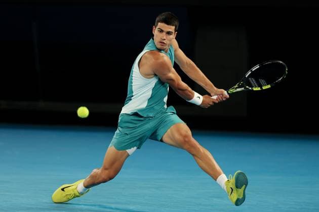 Carlos Alcaraz during his Quarter-final match against Djokovic in the Rod Laver Arena Australian Open, Day Ten, Tennis, Melbourne Park, Melbourne, Australia - 21 Jan 2025  Copyright: xRachelxBach Shutterstockx 15108797dx