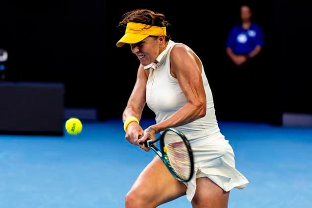 MELBOURNE, VIC - JANUARY 21: Anastasia Pavlyuchenkova of Russia in action during the Quarterfinals of the 2025 Australian Open on January 21 2025, at Melbourne Park in Melbourne, Australia. (Photo by Jason Heidrich Icon Sportswire) TENNIS: JAN 21 Australian Open EDITORIAL USE ONLY Icon250121196
