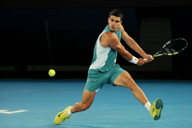Carlos Alcaraz during his Quarter-final match against Djokovic in the Rod Laver Arena Australian Open, Day Ten, Tennis, Melbourne Park, Melbourne, Australia - 21 Jan 2025  Copyright: xRachelxBach Shutterstockx 15108797ee