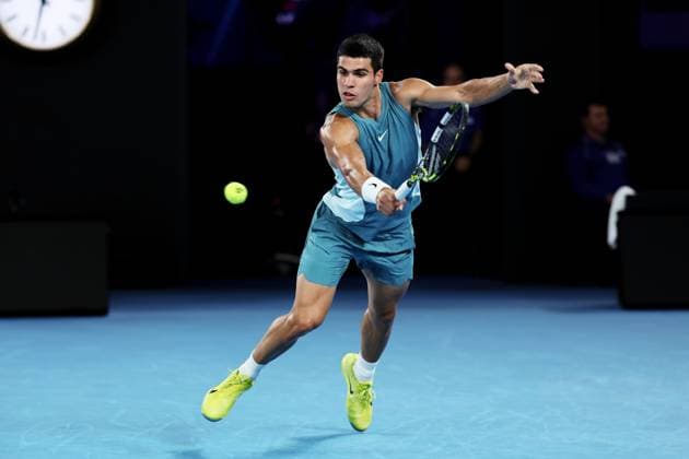 Carlos Alcaraz during his Quarter-final match against Djokovic in the Rod Laver Arena Australian Open, Day Ten, Tennis, Melbourne Park, Melbourne, Australia - 21 Jan 2025  Copyright: xEllaxLing Shutterstockx 15108779bd