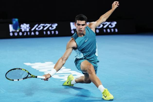 Carlos Alcaraz during his Quarter-final match against Djokovic in the Rod Laver Arena Australian Open, Day Ten, Tennis, Melbourne Park, Melbourne, Australia - 21 Jan 2025  Copyright: xEllaxLing Shutterstockx 15108779ce