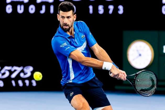 MELBOURNE, VIC - JANUARY 21: Novak Djokovic of Serbia in action during the Quarterfinals of the 2025 Australian Open on January 21 2025, at Melbourne Park in Melbourne, Australia. (Photo by Jason Heidrich Icon Sportswire) TENNIS: JAN 21 Australian Open EDITORIAL USE ONLY Icon250121236