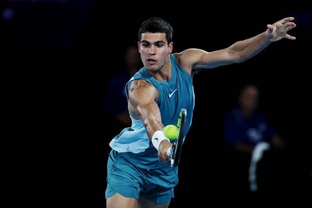 Carlos Alcaraz during his Quarter-final match against Djokovic in the Rod Laver Arena Australian Open, Day Ten, Tennis, Melbourne Park, Melbourne, Australia - 21 Jan 2025  Copyright: xEllaxLing Shutterstockx 15108779eo