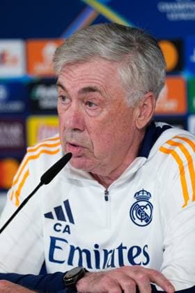 January 21, 2025, Valdebebas, Madrid, SPAIN: Carlo Ancelotti attends his press conference, PK, Pressekonferenz during the training day of Real Madrid ahead the UEFA Champions League, football match against RB Salzburg at Ciudad Deportiva Real Madrid on January 21, 2025, in Valdebebas, Madrid, Spain. Valdebebas SPAIN - ZUMAa181 20250121_zaa_a181_047 Copyright: xOscarxJ.xBarrosox