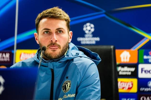 Champions League 2024-2025: press conference, PK, Pressekonferenz of Feyenoord Rotterdam - Santiago Gimenez of Feyenoord during the press conference of Feyenoord in preparation of the Champions League duel against FC Bayern Munich at Stadion Feijenoord De Kuip on 21 January 2025 in Rotterdam, The Netherlands. Copyright: xYannickxVerhoevenx