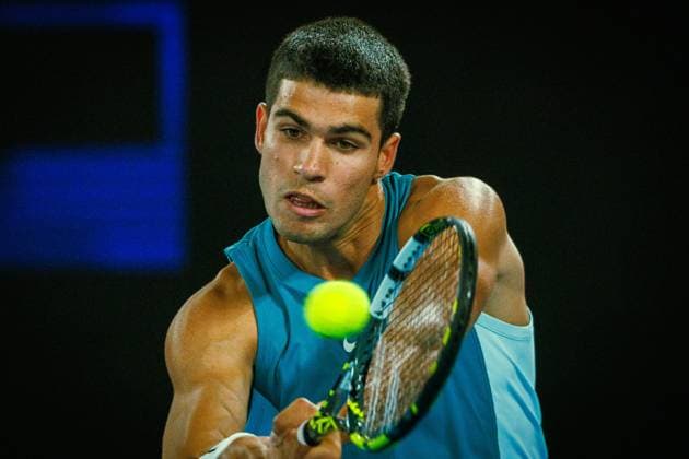 Spanish Carlos Alcaraz pictured during a tennis match between Serbian Djokovic and Spanish Alcaraz, in the quarterfinals of the men s singles at the Australian Open Grand Slam tennis tournament, Tuesday 21 January 2025 in Melbourne Park, Melbourne, Australia. The 2025 edition of the Australian Grand Slam takes place from January 12th to January 26th. PATRICKxHAMILTON  x110845934x