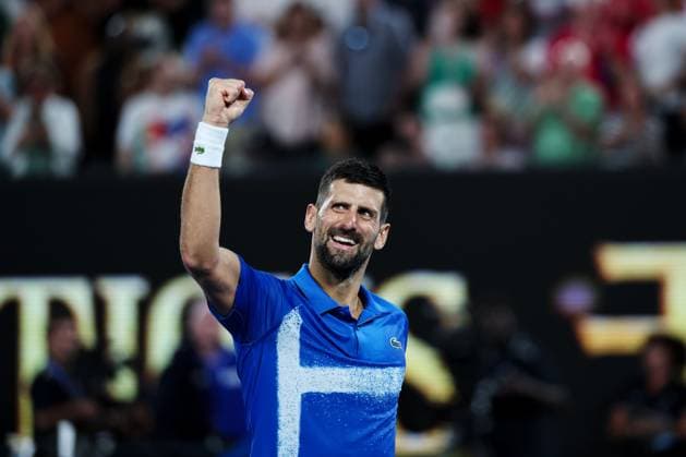 Novak Djokovic celebrates winning his Quarter-final match against Alcaraz in the Rod Laver Arena Australian Open, Day Ten, Tennis, Melbourne Park, Melbourne, Australia - 21 Jan 2025  Copyright: xEllaxLing Shutterstockx 15108779fl