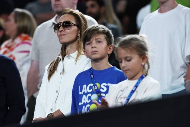 Novak Djokovic s wife Jelena Djokovic and children Stefan and Tara after the Quarter-final match in the Rod Laver Arena Australian Open, Day Ten, Tennis, Melbourne Park, Melbourne, Australia - 21 Jan 2025  Copyright: xEllaxLing Shutterstockx 15108779fv
