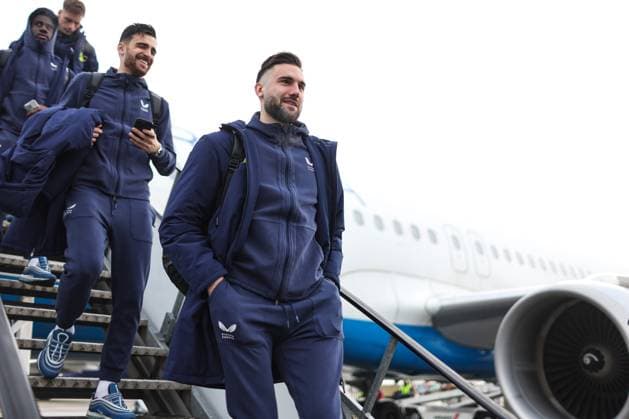 Dinamo Zagreb arrive in London Ivan Nevistic of Dinamo Zagreb leave a plane at Stansted Airport on January 21, 2025. in London, England. Dinamo Zagreb will play against Arsenal in the UEFA Champions League.  LukaxStanzl PIXSELL