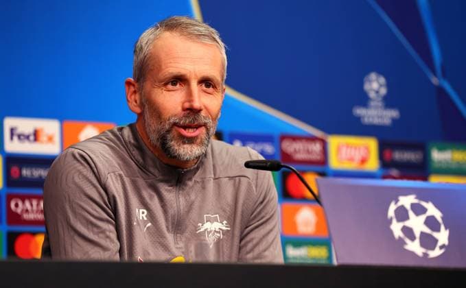 Leipzig, 21 01 2025, RB Leipzig Academy, Soccer Champions League, RB LEIPZIG PK before tomorrows match against Sporting Lisbon , In the picture coach Marco Rose RB Leipzig , For editorial use only , Picture Point