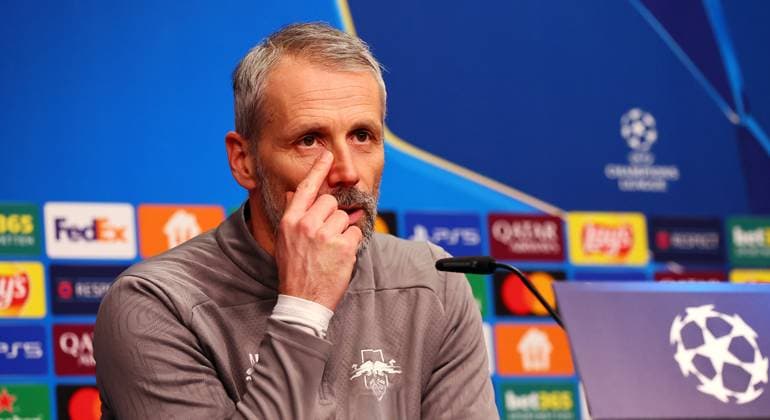 Leipzig, 21 01 2025, RB Leipzig Academy, Soccer Champions League, RB LEIPZIG PK before tomorrows match against Sporting Lisbon , In the picture coach Marco Rose RB Leipzig , For editorial use only , Picture Point