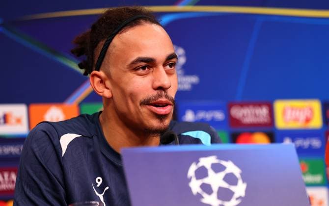Leipzig, 21 01 2025, RB Leipzig Academy, Football Champions League, RB LEIPZIG PK before tomorrows match against Sporting Lisbon , In the picture Yussuf Yurary Poulsen player of RB Leipzig For editorial use only Only editorial use , Picture Point