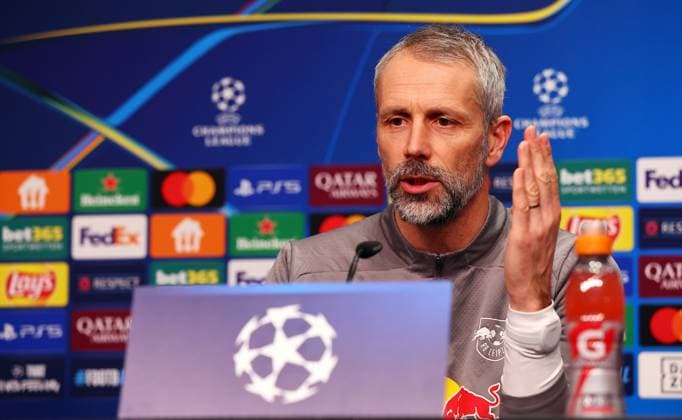 Leipzig, 21 01 2025, RB Leipzig Academy, Football Champions League, RB LEIPZIG PK before tomorrows match against Sporting Lisbon , In the picture coach Marco Rose RB Leipzig , For editorial use only , Picture Point
