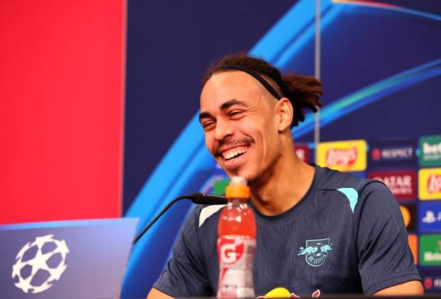 Leipzig, 21 01 2025, RB Leipzig Academy, Football Champions League, RB LEIPZIG PK before tomorrows match against Sporting Lisbon , In the picture Yussuf Yurary Poulsen player of RB Leipzig For editorial use only Only editorial use , Picture Point