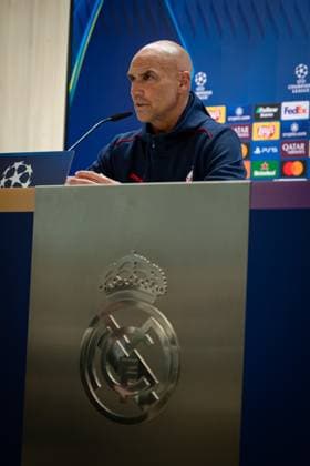 SOCCER - UEFA CL, Madrid vs RBS MADRID,SPAIN,21.JAN.25 - SOCCER - UEFA Champions League, Real Madrid CF vs Red Bull Salzburg, preview, press conference, PK, Pressekonferenz RBS. Image shows head coach Thomas Letsch (RBS).  GEPAxpictures xFelipexMondino