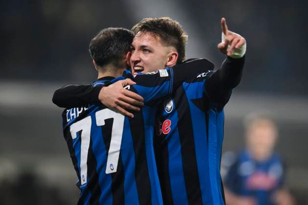 Atalanta BC v SK Sturm Graz - UEFA Champion League Mateo Retegui of Atalanta BC celebrates with Davide Zappacosta of Atalanta BC after scoring a goal during the UEFA Champions League 2024 25 league phase football match between Atalanta BC and SK Sturm Graz. Bergamo Italy Copyright: xNicolòxCampox