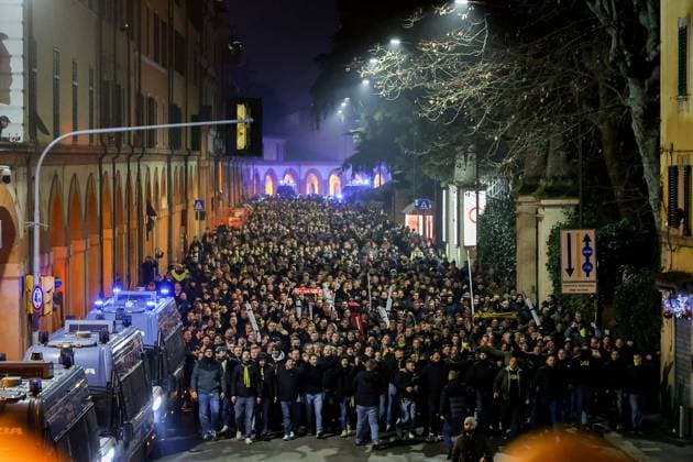 Football, CL, FC Bologna - Borussia Dortmund, BVB fan march