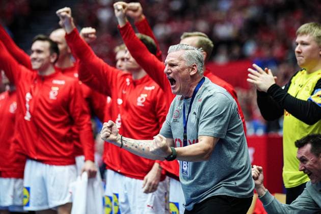 Cheering after parade Nikolaj Bredahl Jacobsen Denmark, Coach DEN, Denmark vs Germany, Handball, IHF World Championship 2025, Main Group 1, Matchday 1, 21 01 2025 DEN, Denmark vs Germany, Handball, IHF World Championship 2025, Main Group 1, Matchday 1, 21 01 2025 Herning Copyright: xEibner-Pressefoto MarcelxvonxFehrnx EP_MFN