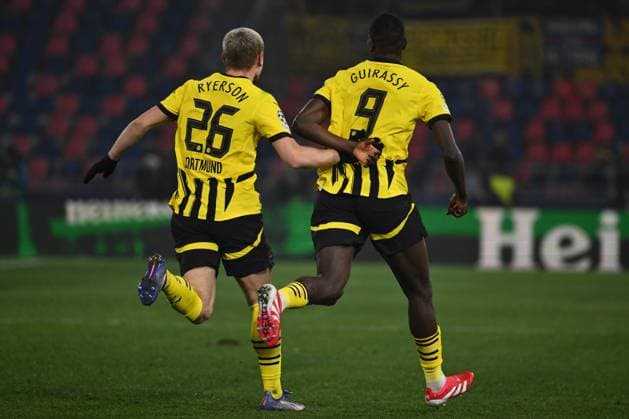 Serhou Guirassy of Borussia Dortmund celebrates after scoring the goal to make it 0-1 during the 7st day of the UEFA Champions League between Bologna F.C. and Borussia Dortmund at the Renato Dall Ara Stadium on January 21, 2025 in Bologna, Italy.  Copyright: xDomenicoxCippitelli IPAxSportx xipa-agency.netx xx IPA_53200626 IPA_Agency_IPA53200626