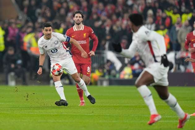 21st January 2025; Anfield, Liverpool, Merseyside, England; Champions League Football, Liverpool versus Lille; Benjamin Andre of Lille plays a through ball  ActionPlus12741664 StevenxFlynn