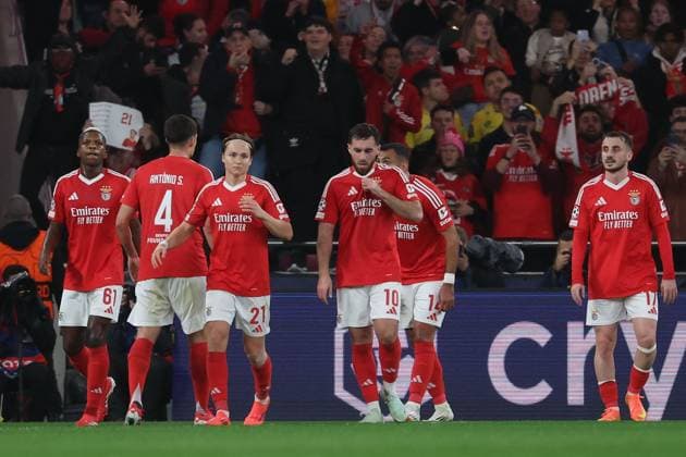 Portugal, Estadio do SL Benfica Lisbon 21 January 2025 Uefa Champions League phase 2024 25 Matchday 7, S L Benfica FC Barcelona v l , S L Benfica Torjubel, Goal celebration, celebrate the goal Copyright: JoaquimxFerreira