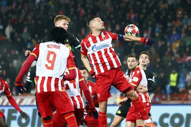 BELGRADO - (l-r) Jerdy Schouten of PSV Eindhoven, Uros Spajic of Red Star Belgrade during the UEFA Champions League match between Red Star Belgrade and PSV Eindhoven at Stadion Rajko Mitic on Jan. 21, 2025 in Belgrade, Serbia. ANP SEM VAN DER WAL UEFA Champions League 2024 25 League Phase MD7 2024 25 xVIxANPxSportx xxANPxIVx 518032440 originalFilename: 518032440.jpg